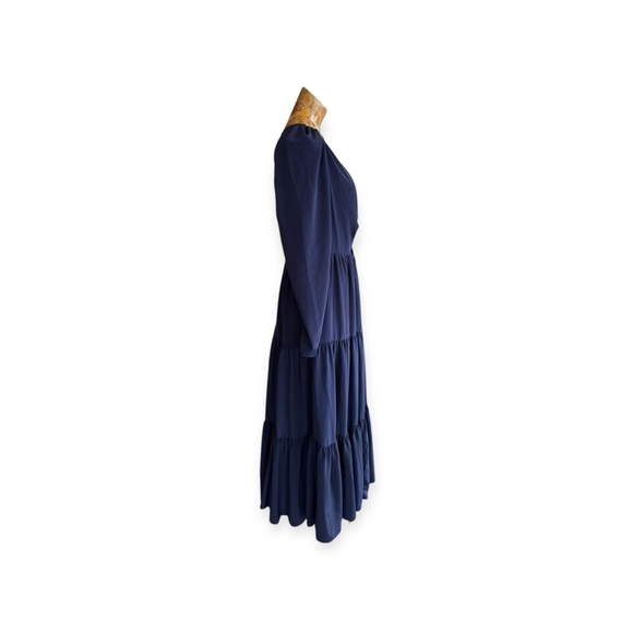 WAYF dress maxi blue open waist knot shoulder gathered skirt 80s retro style - Picture 3 of 11